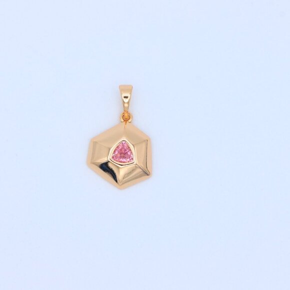 "Pink Geometric Gold-Plated Pendant with Trillion-Cut Center Stone, XPPT1752 - Picture 11 of 13